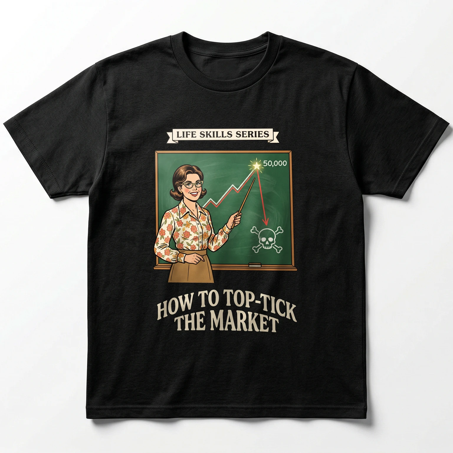 How To Top-Tick The Market Dow 50,000 Retro Teacher T-Shirt & Hoodie - Unisex T-Shirt