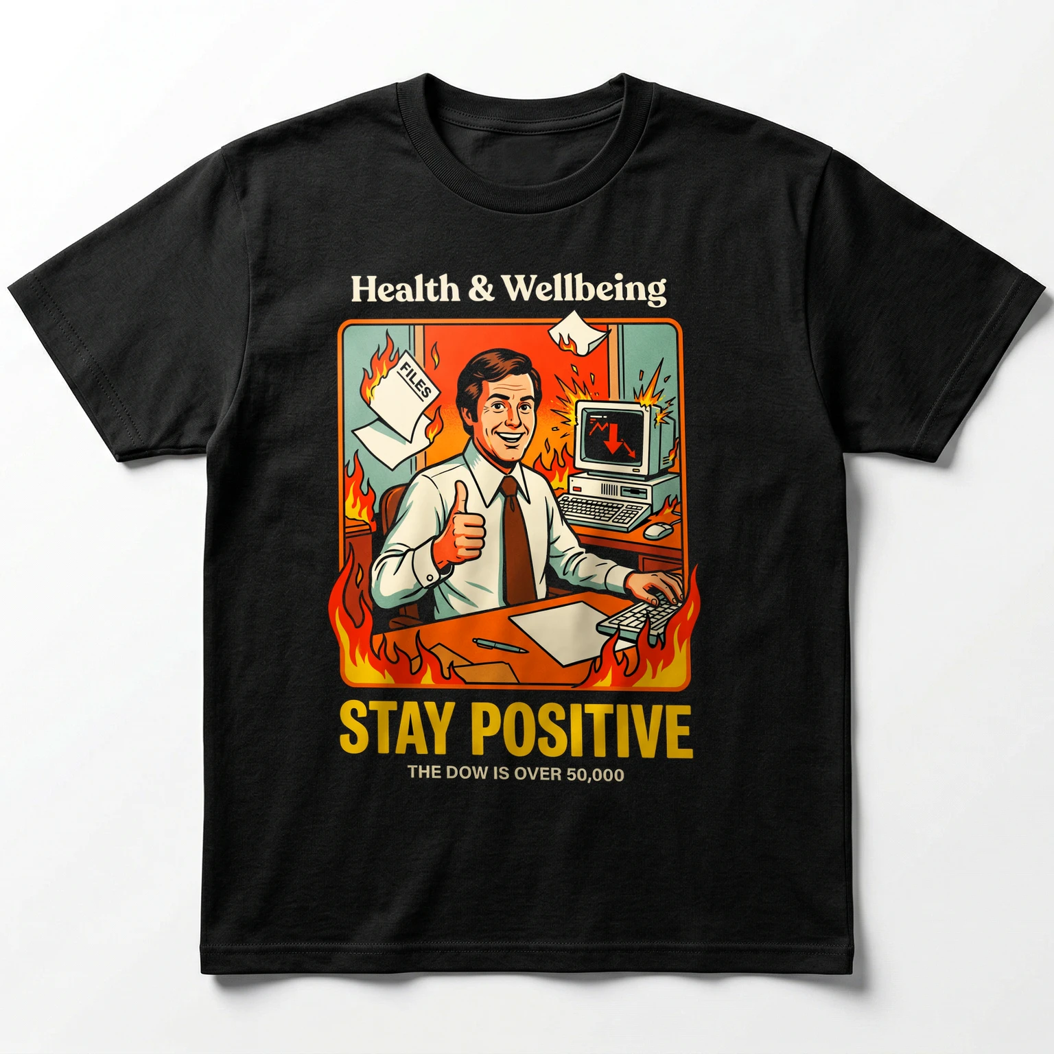 Stay Positive The Dow Is Over 50,000 Dumpster Fire T-Shirt & Hoodie - Unisex T-Shirt