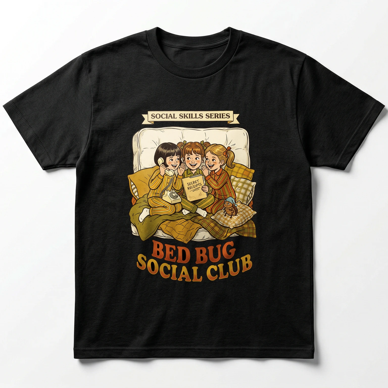 Bed Bug Social Club Secret Receipts Hoodie - Vintage Girl Code Reality TV Pop Culture Merch - Unisex T-Shirt