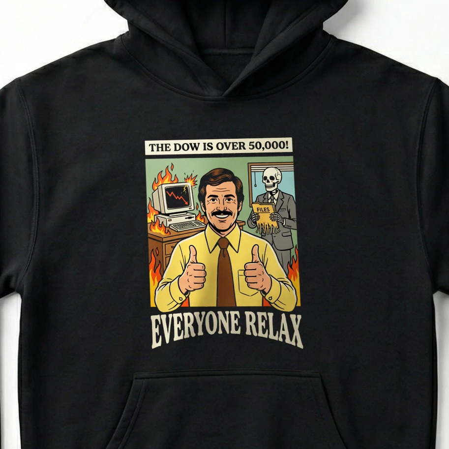 Everyone Relax The Dow Is Over 50,000 Skeleton Shredding T-Shirt & Hoodie - Unisex Hoodie