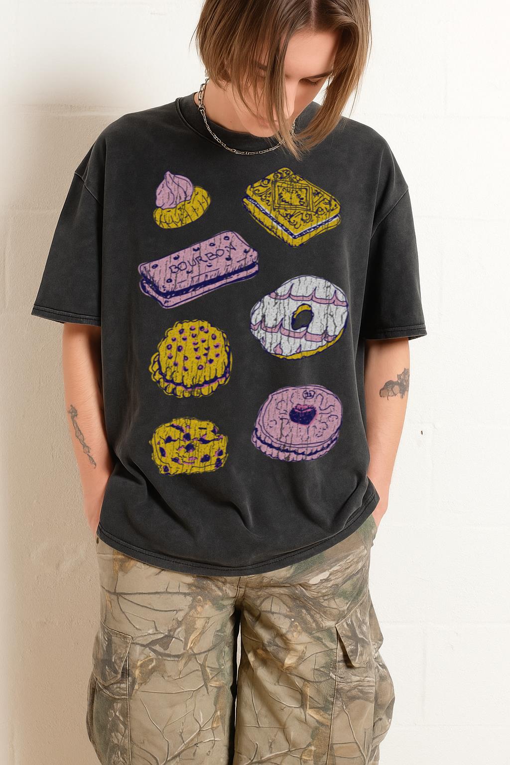 Pink Biscuits T-Shirt | Cute Hand Drawn Tea Time Snack Tee